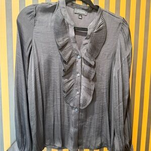 Black Ruffled Button Down Shirt